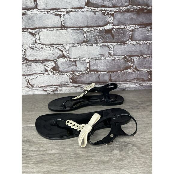 Kate Spade Bennett Black White Bow Jelly Rubber Flat Sandals Women Sz 9M US/40EU - Picture 3 of 16